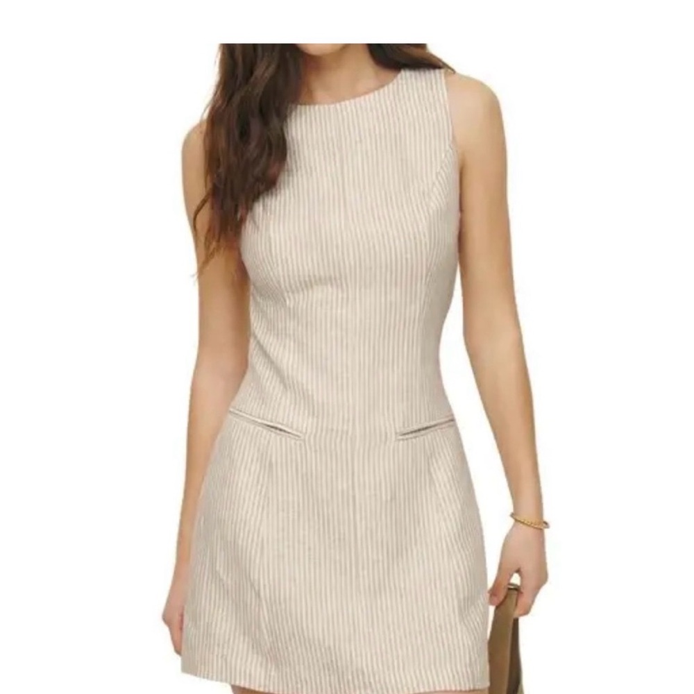 Reformation Cream Pinstripe Sleeveless Mini Dress